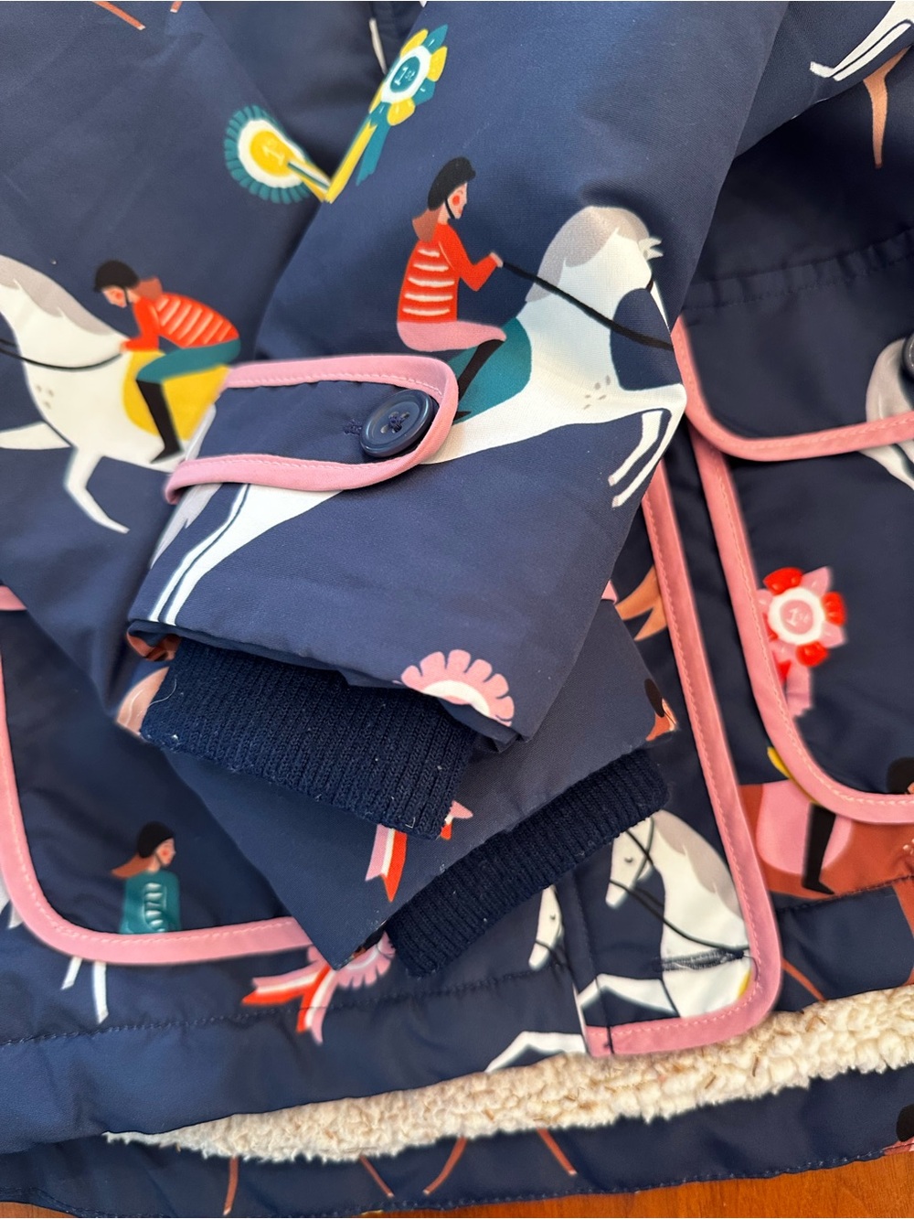 Mini Boden Navy Horse Equestrian Horse Show Print Jacket with Pink Trim size 4-5 - Picture 5 of 7